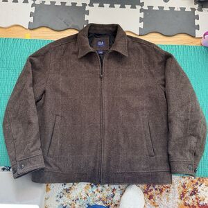 Vintage GAP Wool Bomber Jacket Men L Brown Full Zip Y2K Quilt Lined 00s Teddy
